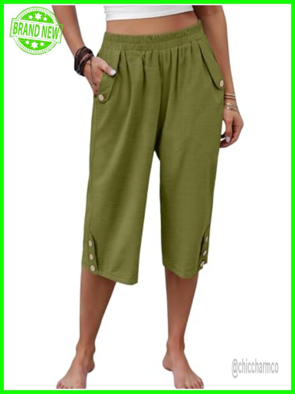 Wide Leg Capri Pants High Waist Beach Lounge Summer Casual